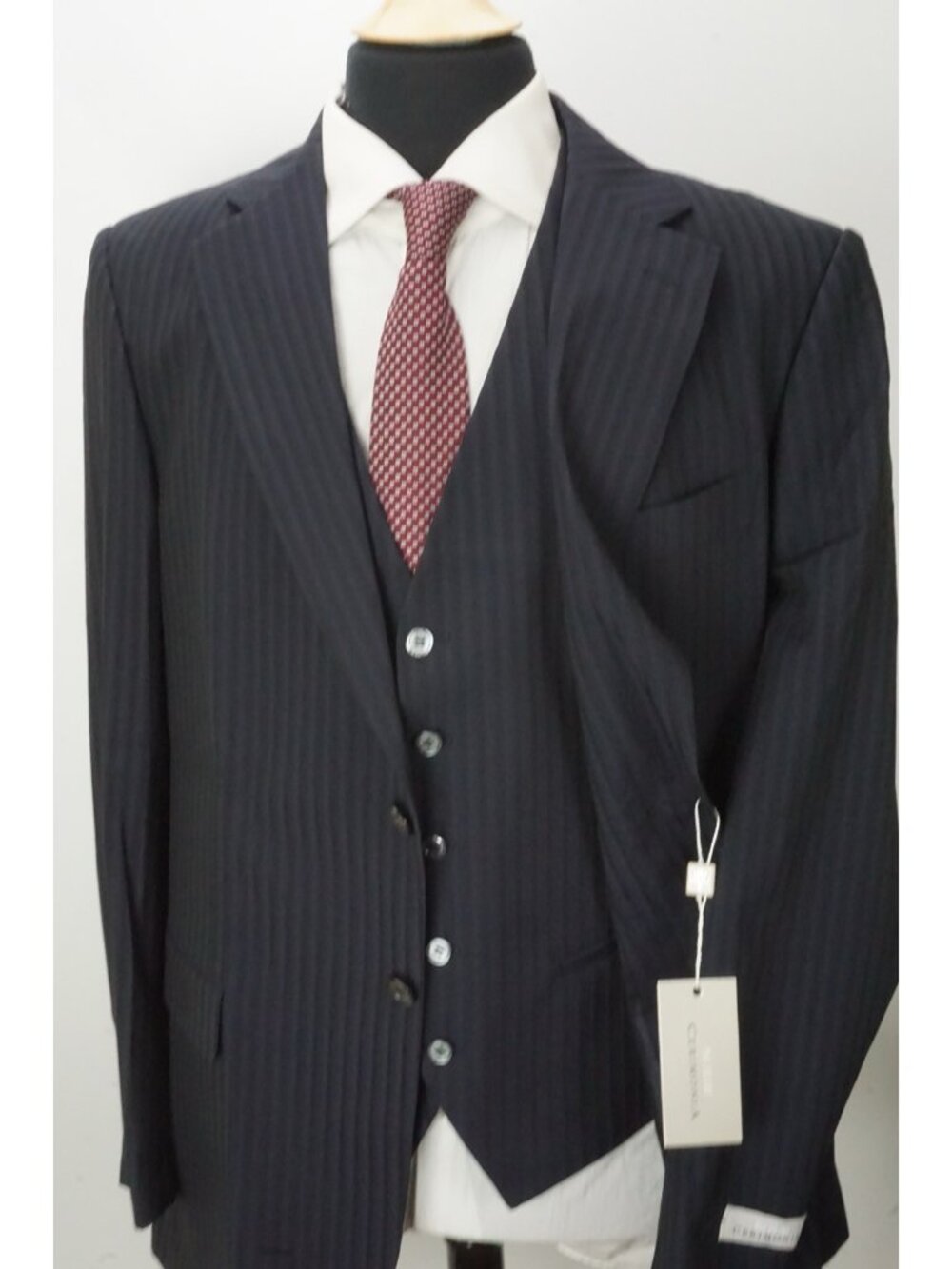 Pal Zileri Cerimonia Blue Striped  3 Pc Suit Jacket Pants Vest Sz 44R